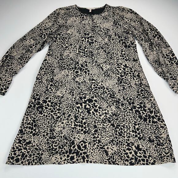 Rebecca Taylor Leopard 100% Silk A-Line Long Sleeve Button Up Shift Dress Size 8 - Picture 16 of 16